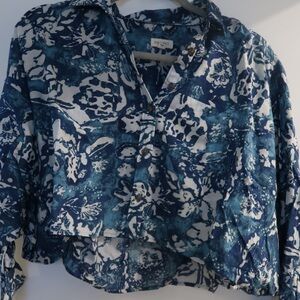 Floral Blue and White Women's Top